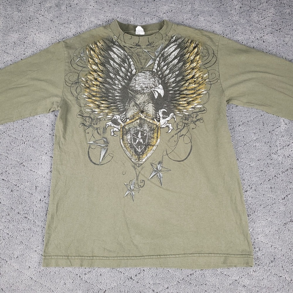 Vintage Eagle Shirt Mens Medium Green Long Sleeve Crew Neck Y2K Alstyle
